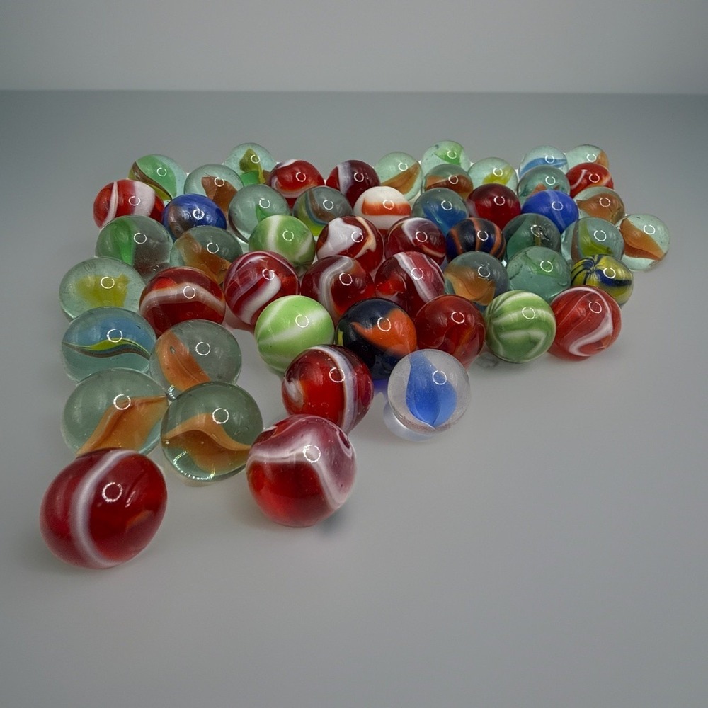 Assorted Vintage Marbles in Small Glass Mason Jar, Asst 52 As Seen Pics